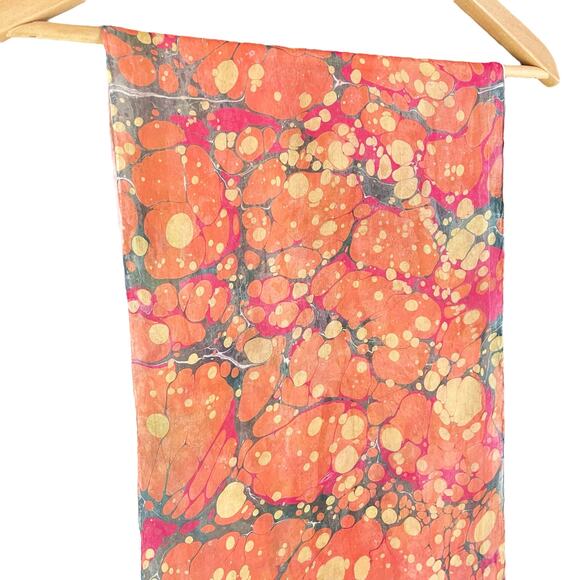 Exquisite Water Marbled Silk Chiffon Scarf in Orange Pink Gray Gold 12.25"x59.5" - Picture 4 of 6